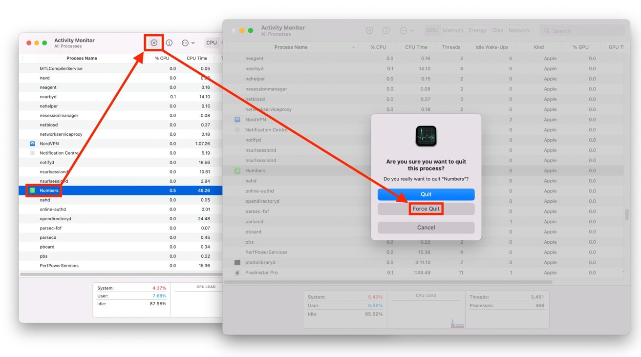 Es posible ejecutar un comando de salida forzada a través del Monitor de actividad.