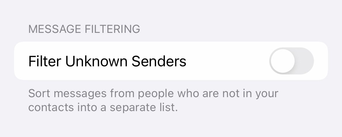 Filter Unknown Senders es muy parecido a su contraparte basada en llamadas.