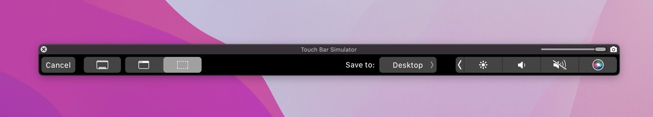 Touch Bar Simulator imita la interfaz física de Touch Bar, visible como una ventana de macOS. 