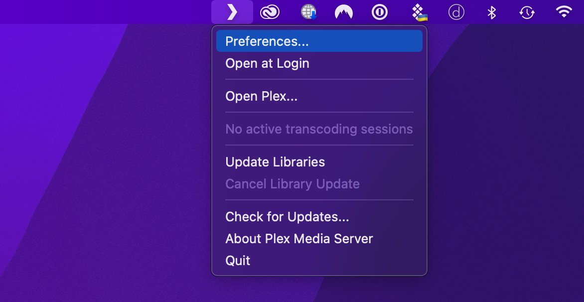 El icono de Plex Media Server en la barra de menú. 
