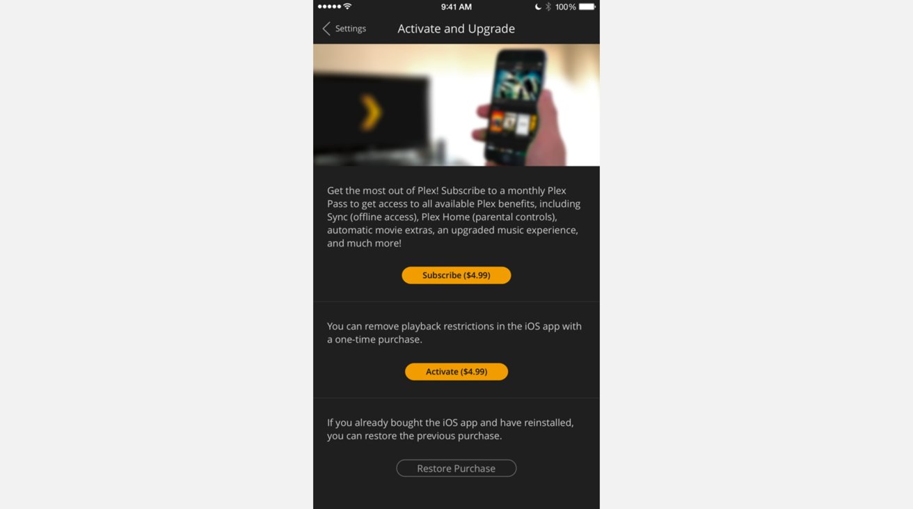 Si desea transmitir Plex a su iPhone, necesitará un Plex Pass o pagará la compra desde la aplicación. 