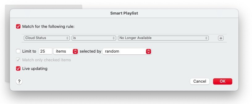 La creación de una lista de reproducción inteligente con estas reglas le permitirá controlar el contenido eliminado de Apple Music.