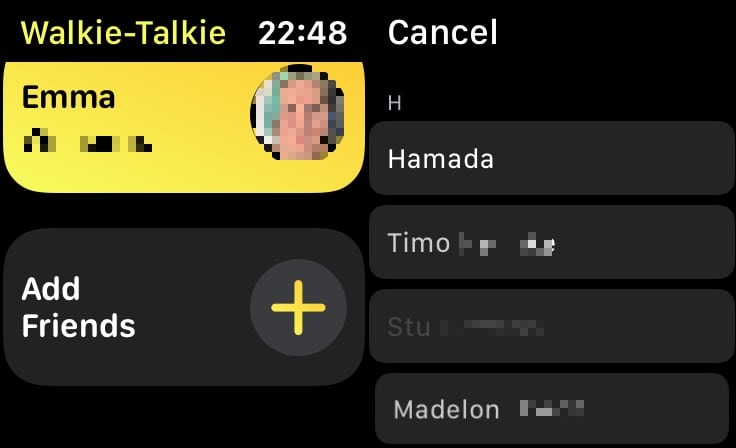 El botón 'Agregar amigos' le permite agregar contactos a Walkie-Talkie. 